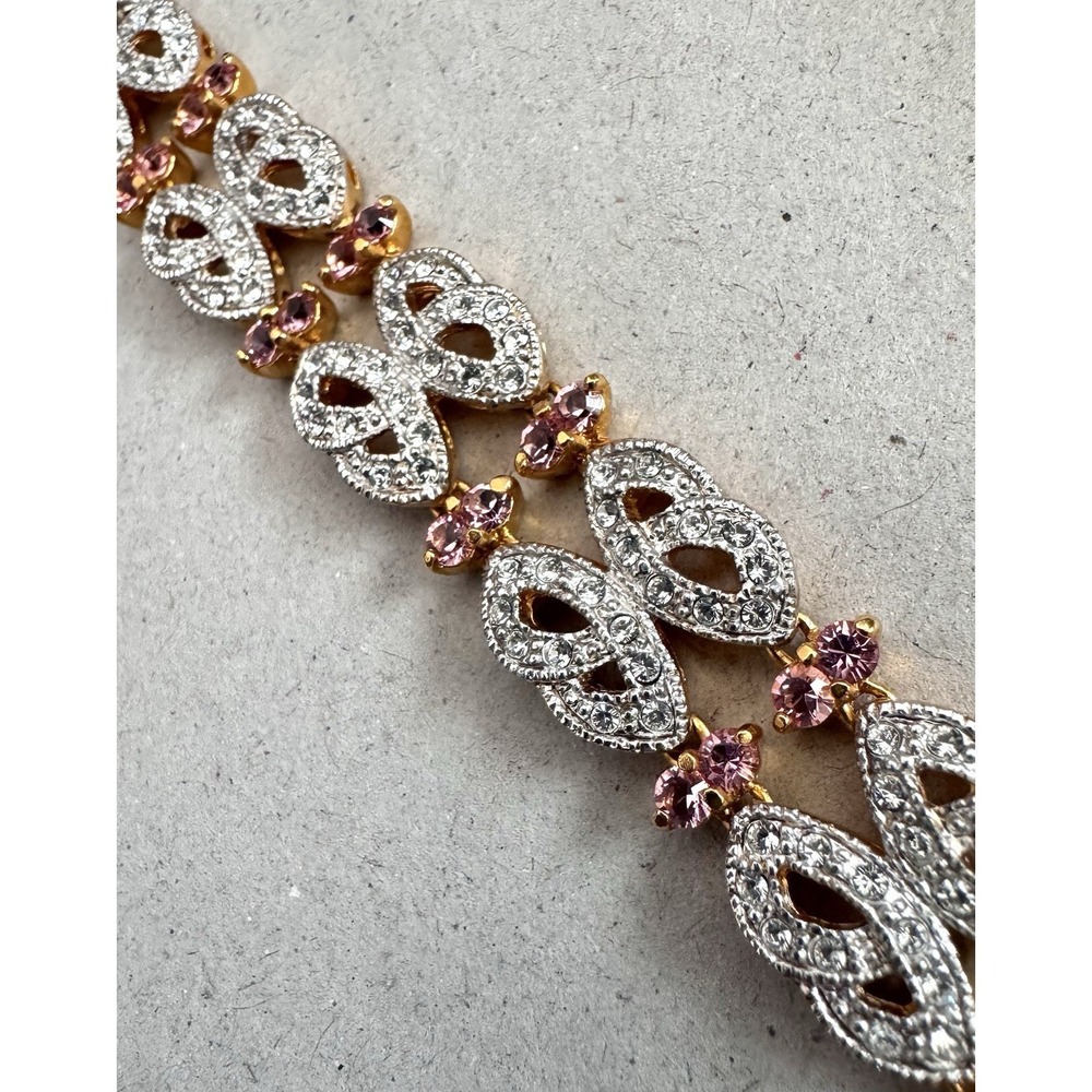 Vintage JBK Jackie Kennedy Camrose & Kross Gold Pink Crystal Bracelet 8"